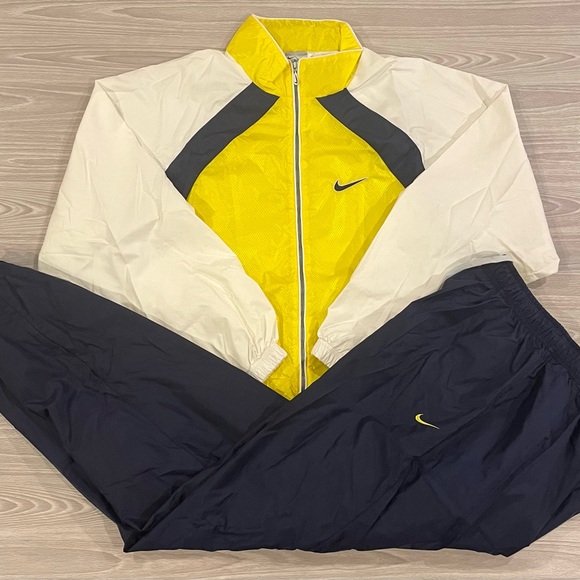 Vintage 90s Nike Swoosh Drill Track Suit Jacket & Pants Youth Size Large (12-14)
